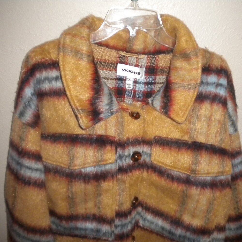 Vigoss Women's Size Large Blushed Plaid Tan Crop Jacket NWT - Picture 3 of 5